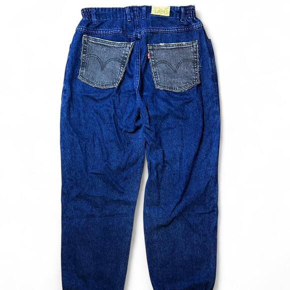 High Waisted Vintage Reworked Blue Lee Denim Jeans Size 14 Petite - Picture 5 of 6